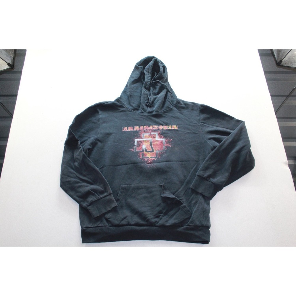 Rammstein Graphic Hoodie Mens Large Black Good Distressed Logo Pullover